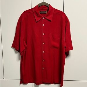 Johnston & Murphy 100% Silk Red Casual Button Down Shirt